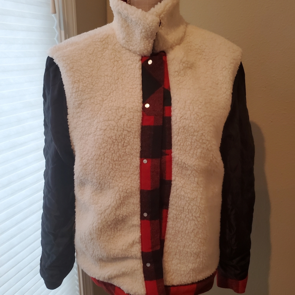 Montrez Red/Black Sherpa Lumberjack Coat - Picture 10 of 11